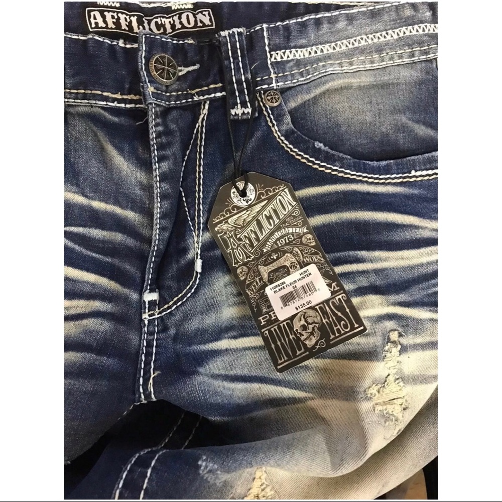 AFFLICTION Men Denim Jeans BLAKE FLEUR HUNTER Embr - Picture 6 of 9